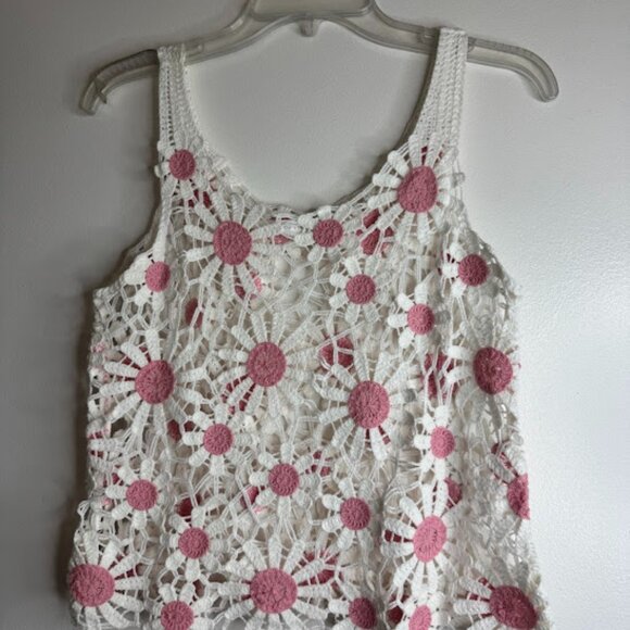 Altar'd State Tops - Altar’d State Daisy Crochet Crop Top Pink White Size Small